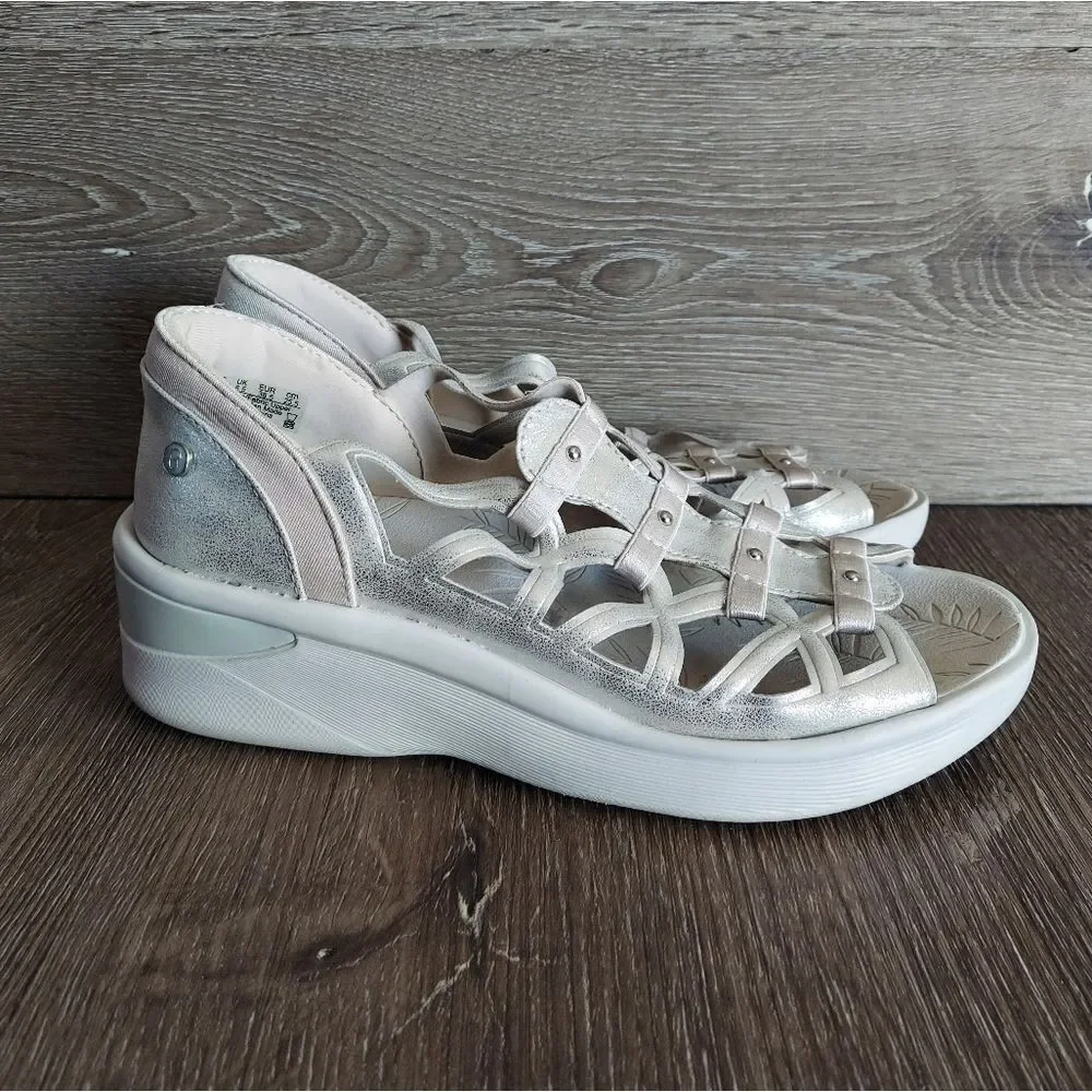 Bzees Sasha Silver Metallic Slip On Comfort Wedges Sandal, Women's Size 8.5
